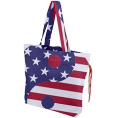 Yang Yin America Flag Abstract Drawstring Tote Bag by Sapixe