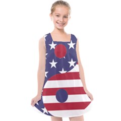 Yang Yin America Flag Abstract Kids  Cross Back Dress by Sapixe