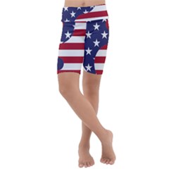 Yang Yin America Flag Abstract Kids  Lightweight Velour Cropped Yoga Leggings by Sapixe