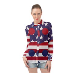 Yang Yin America Flag Abstract Long Sleeve Chiffon Shirt