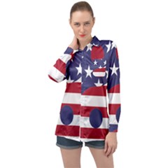 Yang Yin America Flag Abstract Long Sleeve Satin Shirt