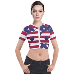 Yang Yin America Flag Abstract Short Sleeve Cropped Jacket by Sapixe