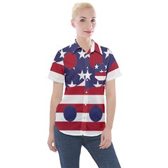 Yang Yin America Flag Abstract Women s Short Sleeve Pocket Shirt