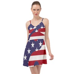 Yang Yin America Flag Abstract Summer Time Chiffon Dress