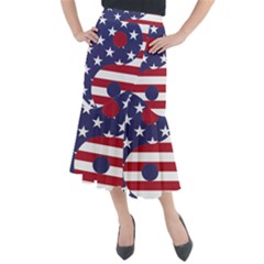 Yang Yin America Flag Abstract Midi Mermaid Skirt by Sapixe