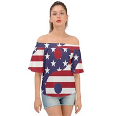 Yang Yin America Flag Abstract Off Shoulder Short Sleeve Top by Sapixe