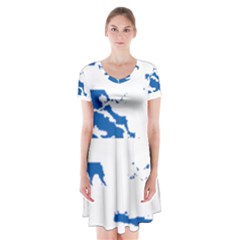 Greece Country Europe Flag Borders Short Sleeve V-neck Flare Dress by Sapixe