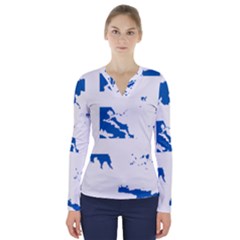 Greece Country Europe Flag Borders V-neck Long Sleeve Top by Sapixe