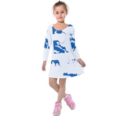 Greece Country Europe Flag Borders Kids  Long Sleeve Velvet Dress by Sapixe