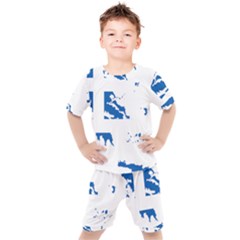 Greece Country Europe Flag Borders Kids  Tee And Shorts Set by Sapixe