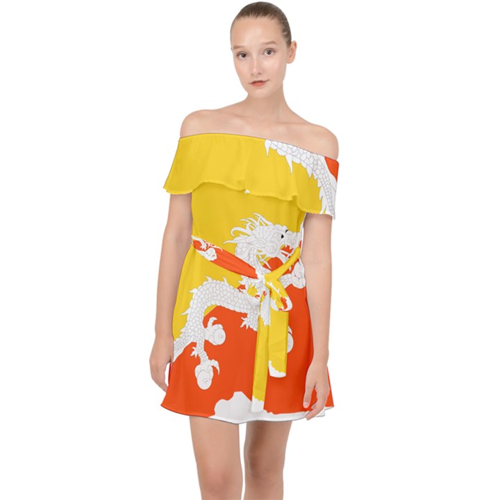 Borders Country Flag Geography Map Off Shoulder Chiffon Dress