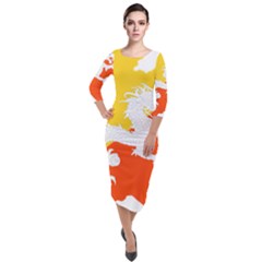 Borders Country Flag Geography Map Quarter Sleeve Midi Velour Bodycon Dress by Sapixe