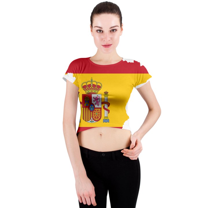 Spain Country Europe Flag Borders Crew Neck Crop Top