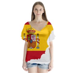 Spain Country Europe Flag Borders V-neck Flutter Sleeve Top by Sapixe