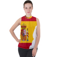 Spain Country Europe Flag Borders Mock Neck Chiffon Sleeveless Top by Sapixe