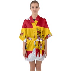 Spain Country Europe Flag Borders Quarter Sleeve Kimono Robe by Sapixe