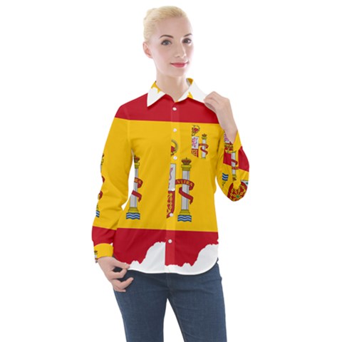 Spain Country Europe Flag Borders Women s Long Sleeve Pocket Shirt by Sapixe