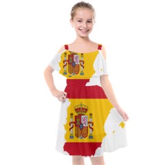 Spain Country Europe Flag Borders Kids  Cut Out Shoulders Chiffon Dress by Sapixe