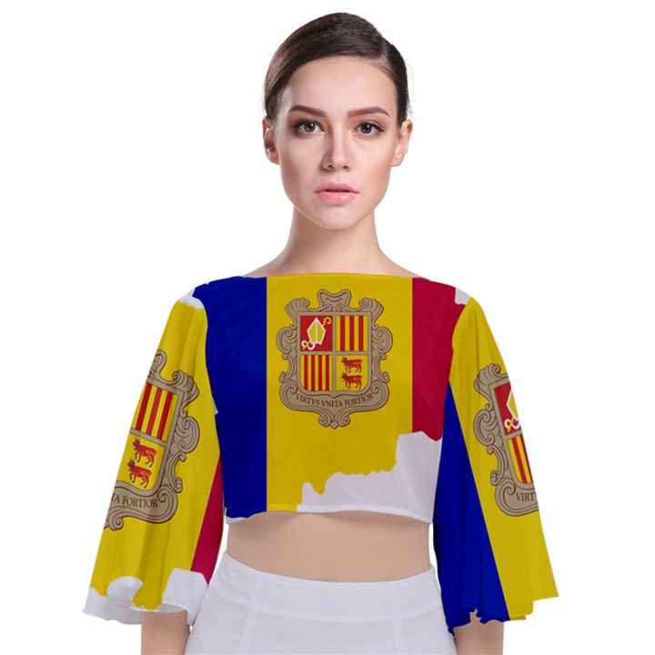 Andorra Country Europe Flag Tie Back Butterfly Sleeve Chiffon Top