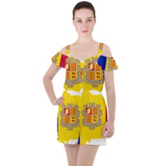 Andorra Country Europe Flag Ruffle Cut Out Chiffon Playsuit by Sapixe