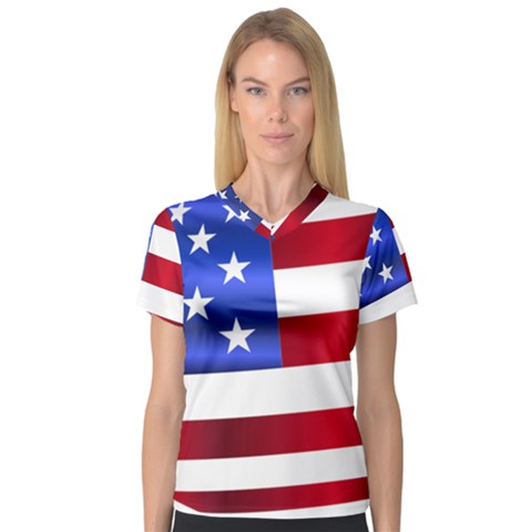 America Usa United States Flag V-neck Sport Mesh Tee by Sapixe