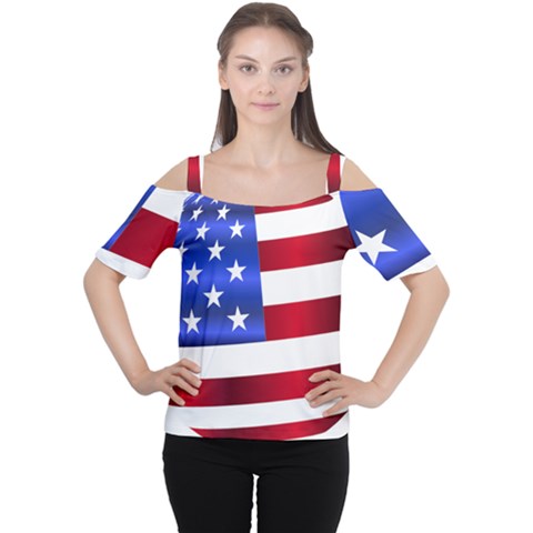 America Usa United States Flag Cutout Shoulder Tee by Sapixe