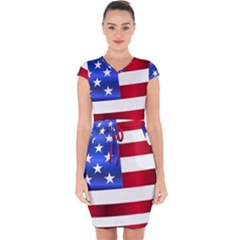 America Usa United States Flag Capsleeve Drawstring Dress 