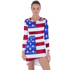 America Usa United States Flag Asymmetric Cut-out Shift Dress by Sapixe