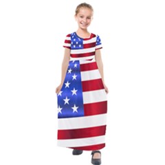 America Usa United States Flag Kids  Short Sleeve Maxi Dress by Sapixe