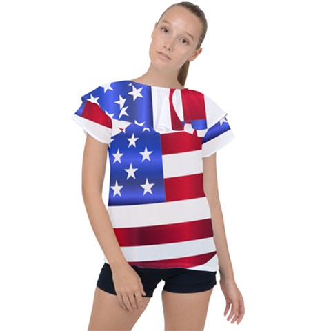 America Usa United States Flag Ruffle Collar Chiffon Blouse by Sapixe