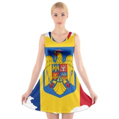 Romania Country Europe Flag V-neck Sleeveless Dress by Sapixe