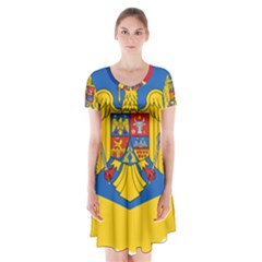 Romania Country Europe Flag Short Sleeve V-neck Flare Dress by Sapixe