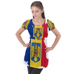 Romania Country Europe Flag Puff Sleeve Tunic Top by Sapixe