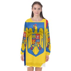 Romania Country Europe Flag Long Sleeve Chiffon Shift Dress  by Sapixe