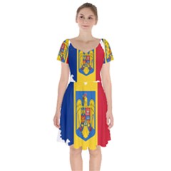 Romania Country Europe Flag Short Sleeve Bardot Dress by Sapixe