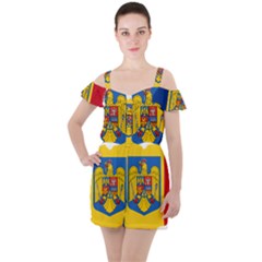 Romania Country Europe Flag Ruffle Cut Out Chiffon Playsuit by Sapixe