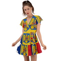 Romania Country Europe Flag Flutter Sleeve Wrap Dress by Sapixe