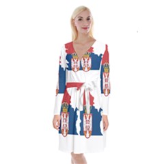 Serbia Country Europe Flag Borders Long Sleeve Velvet Front Wrap Dress