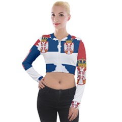 Serbia Country Europe Flag Borders Long Sleeve Cropped Velvet Jacket by Sapixe