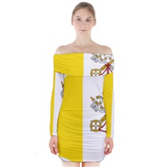 Vatican City Country Europe Flag Long Sleeve Off Shoulder Dress by Sapixe