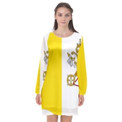 Vatican City Country Europe Flag Long Sleeve Chiffon Shift Dress  by Sapixe