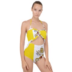 Vatican City Country Europe Flag Scallop Top Cut Out Swimsuit by Sapixe