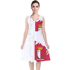 Malta Country Europe Flag Borders V-neck Midi Sleeveless Dress  by Sapixe