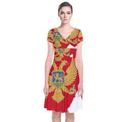 Montenegro Country Europe Flag Short Sleeve Front Wrap Dress by Sapixe