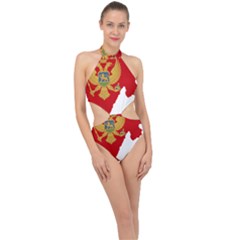 Montenegro Country Europe Flag Halter Side Cut Swimsuit by Sapixe