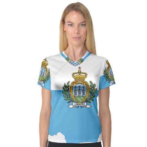 San Marino Country Europe Flag V-neck Sport Mesh Tee by Sapixe