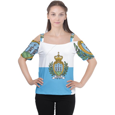 San Marino Country Europe Flag Cutout Shoulder Tee by Sapixe