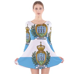 San Marino Country Europe Flag Long Sleeve Velvet Skater Dress by Sapixe