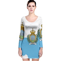 San Marino Country Europe Flag Long Sleeve Velvet Bodycon Dress by Sapixe