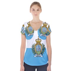 San Marino Country Europe Flag Short Sleeve Front Detail Top by Sapixe